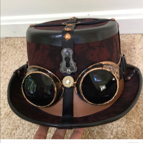 New! Steam punk unisex Halloween hat with glasses and center piece . - Picture 6 of 7